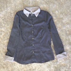 Button Down Stripped Long Sleeve Blouse